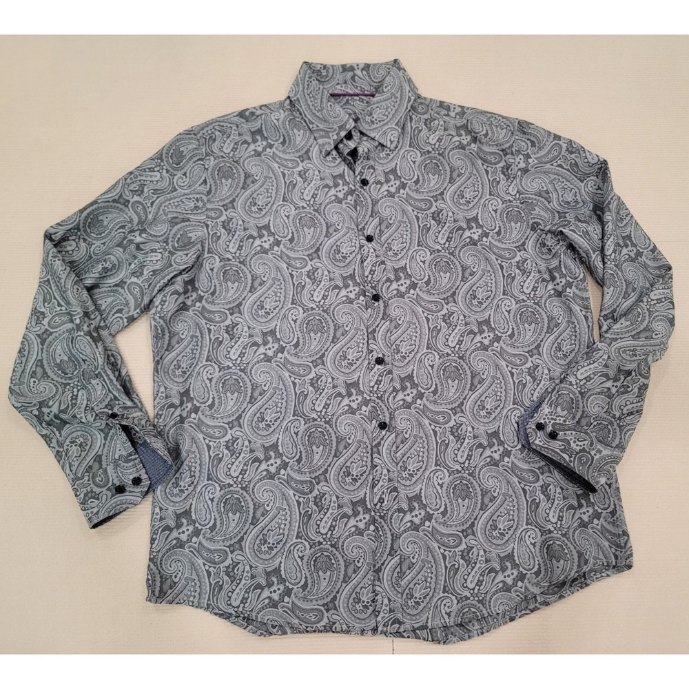 Isabella Mens shirt Paisley Grey size large long sleeve